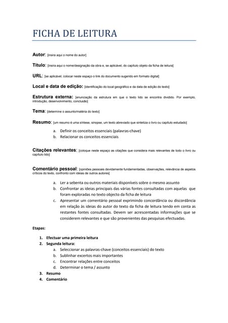 Modelo de ficha de leitura