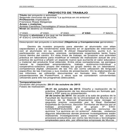 Modelo de ficha de seguimiento. la química en mi entorno