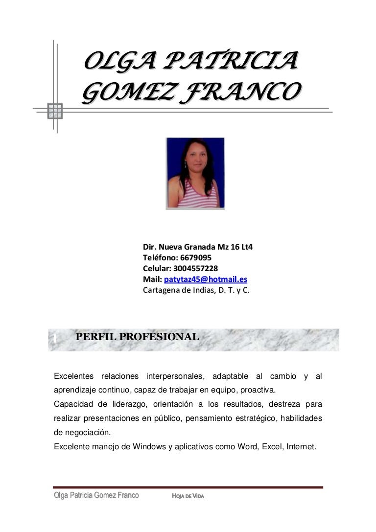 Ejemplo De Perfil Para Hoja De Vida Colección de Ejemplo