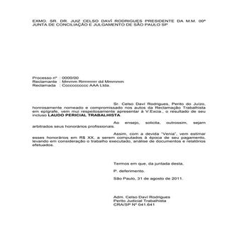 Modelo de laudo pericial trabalhista