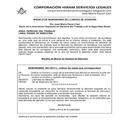 Modelo de memorando de llamada de atención   autor josé maría pacori cari