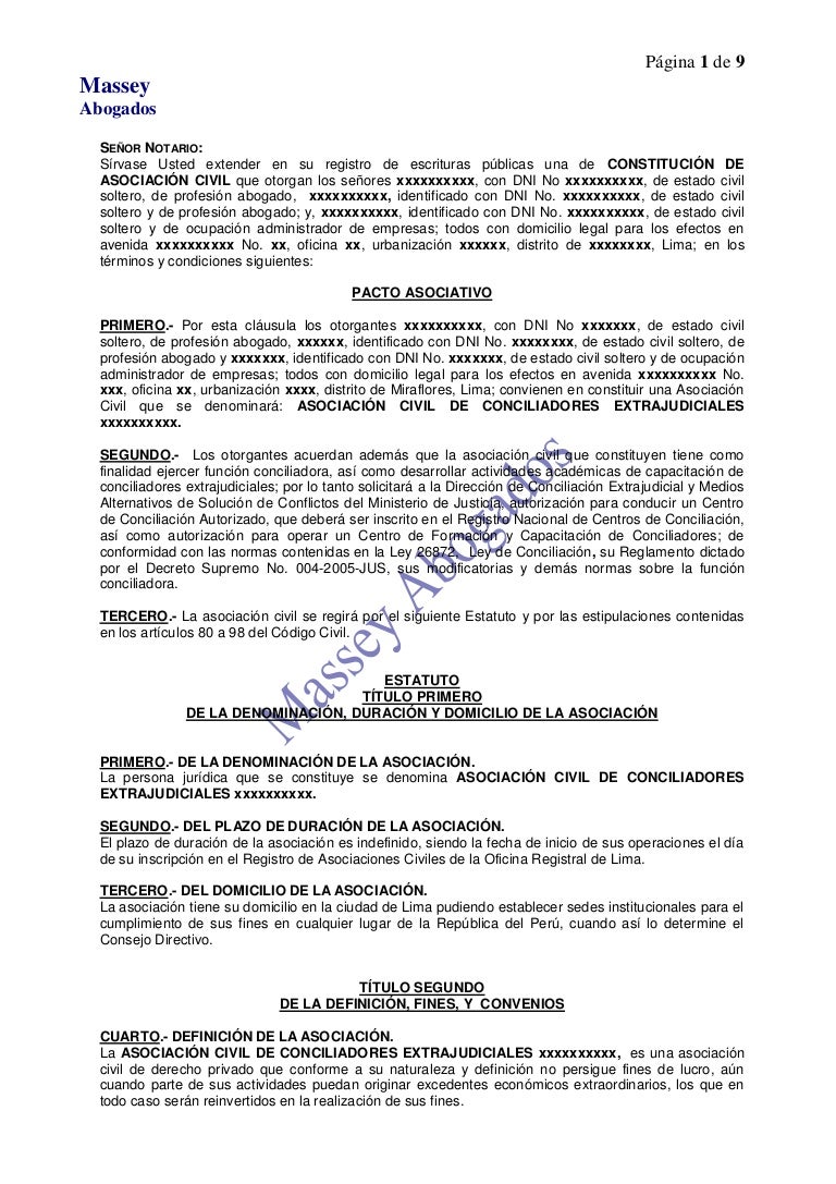 MODELO DE MINUTA DE ASOCIACIÓN CIVIL