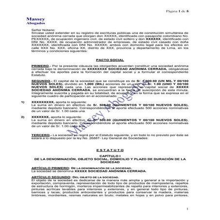 MODELO DE MINUTA DE CONSTITUCIÓN DE EMPRESA -SAC