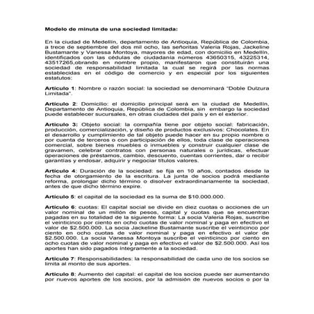 Modelo De Minuta De Una Sociedad Limitada