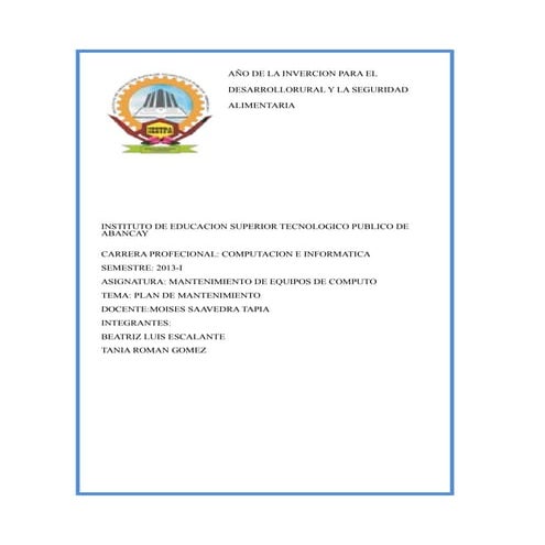 Modelo de plan de mantenimiento