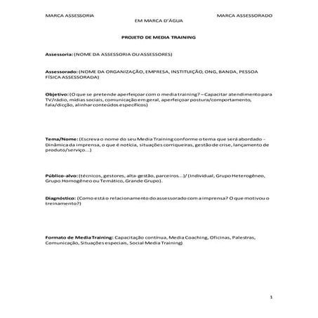 Modelo de projeto de media training