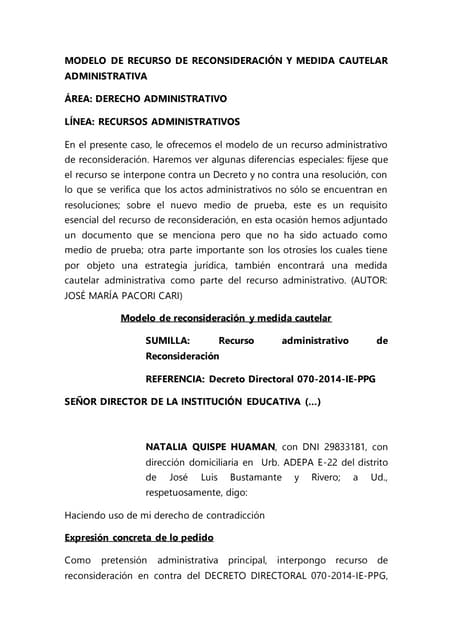 Carta de reconsideracion seguro