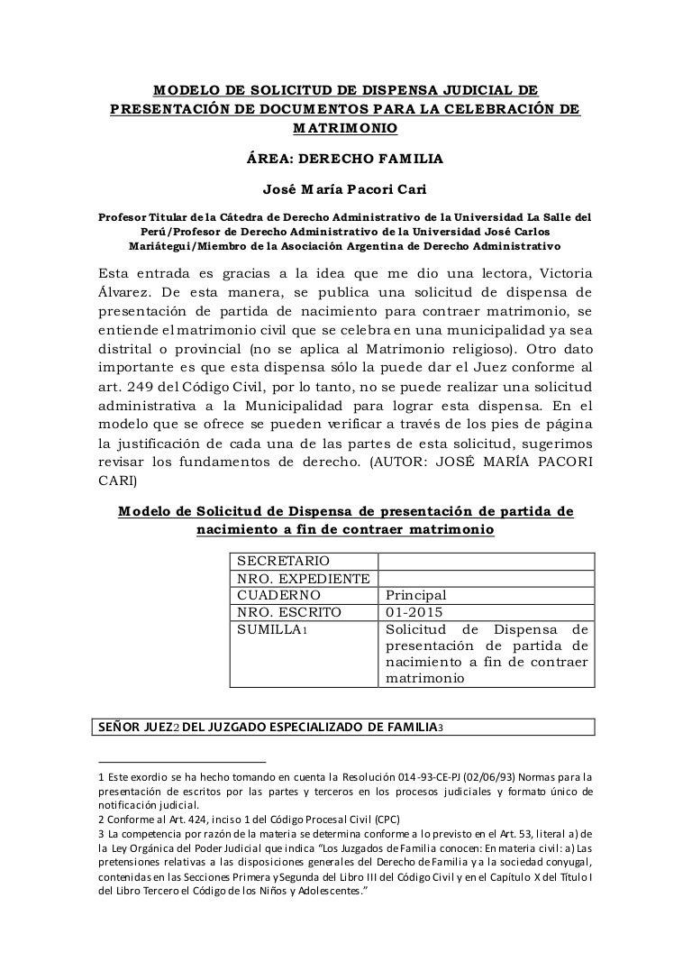 Modelo De Solicitud De Dispensa Judicial De Presentacion De Documento