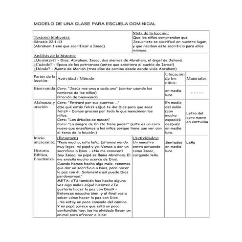 Modelo de una clase para escuela dominical