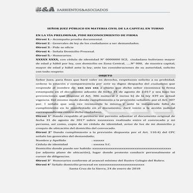 Modelo de Diligencia Preliminar sobre Reconocimiento de Firma