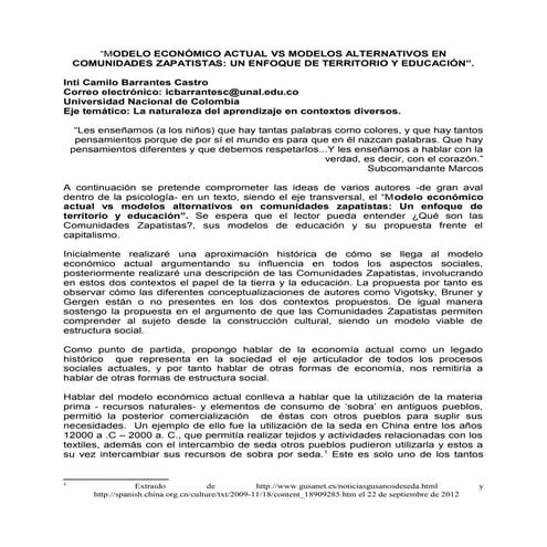 Modelo económico actual vs modelos alternativos en comunidades zapatistas: un...