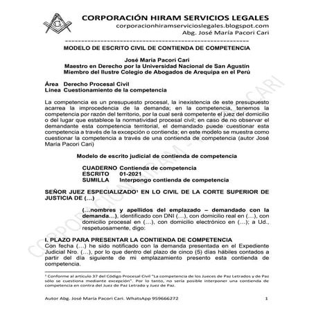 MODELO ESCRITO CIVIL CONTIENDA COMPETENCIA JUDICIAL | PDF