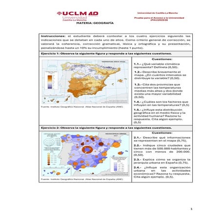 Modelo de examen de Geografia (PAU) 25-26.