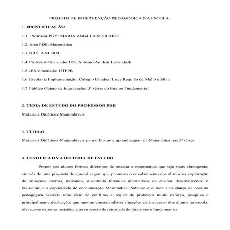 Modelo exemplo de projeto de intervenção