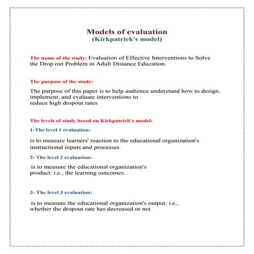 Model of evaluation