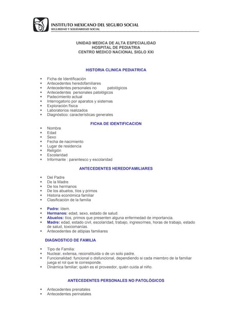Formato De Historia Clinica Del Imss Pdf Namasaf