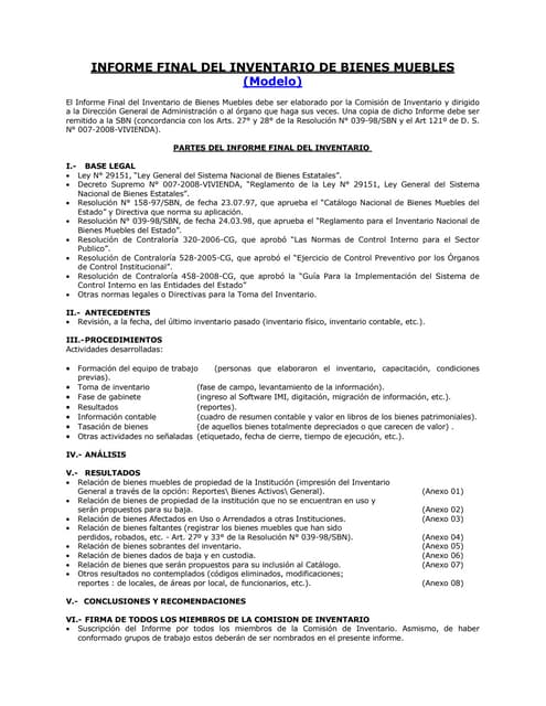 formato de informe de inventario