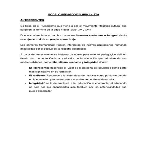 Modelo pedagogico humanista