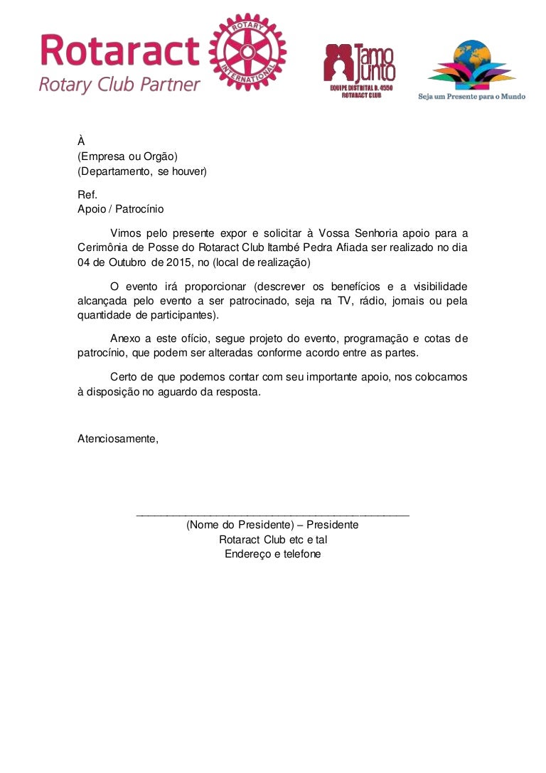 Modelo pedido de patrocínio Modelo pedido de patrocínio