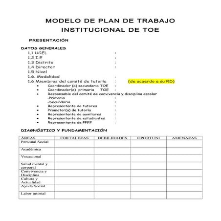 MODELO DE PLAN DE TRABAJO INSTITUCIONAL DE TOE