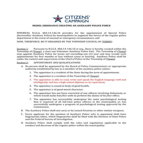 Creating and Auxiliary Police Force | PDF