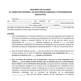 Modelo recursoalzadaoposiciones