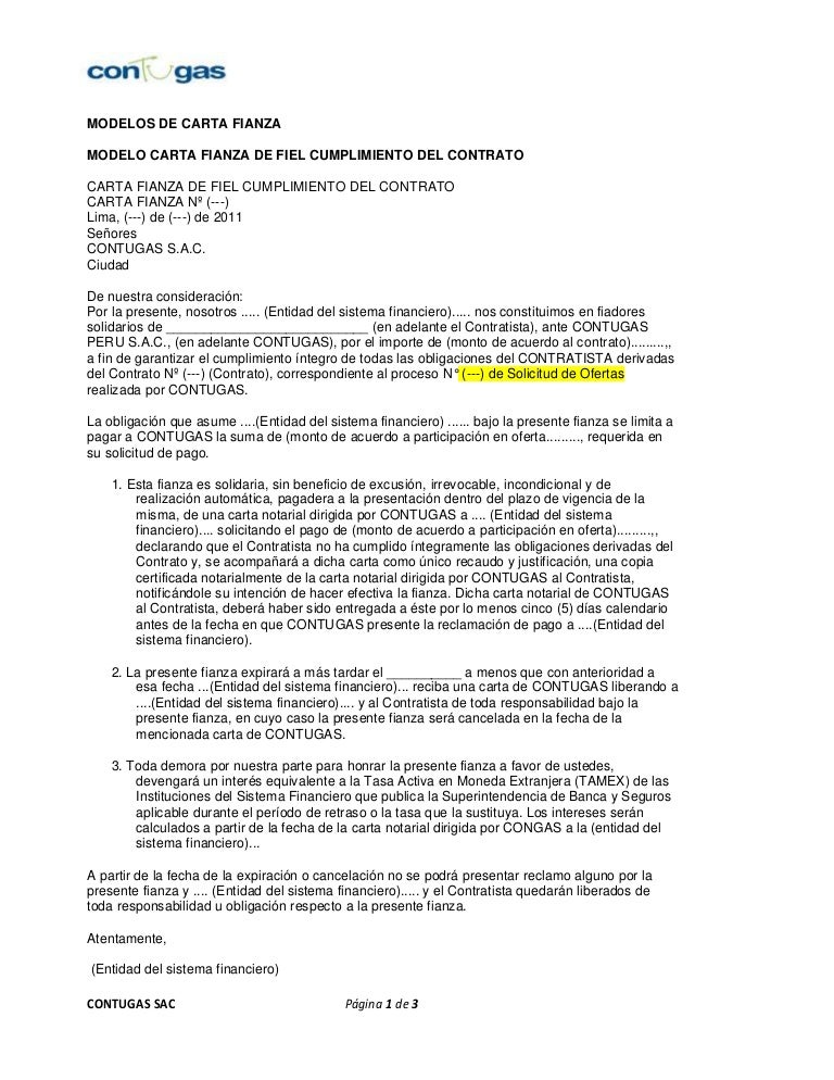 Modelos Cartas Fianza