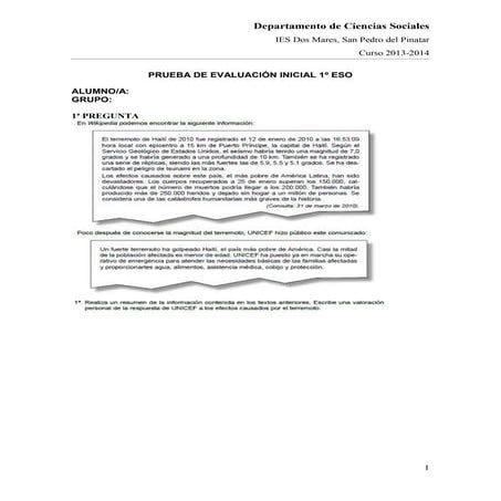 Modelos de evaluación inicial Ciencias Sociales