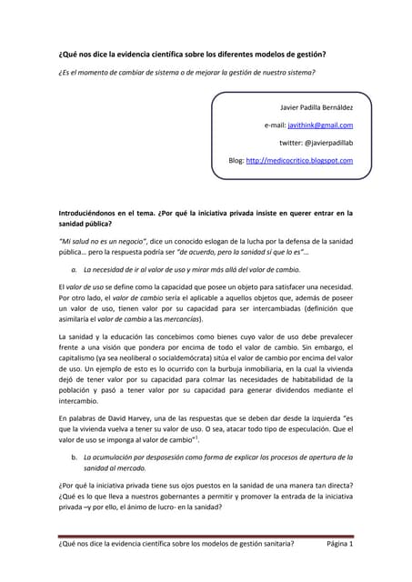 Modelos de gestión en sanidad