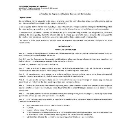 Modelos de reglamento para centros de cómputos