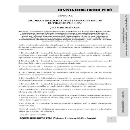 MODELOS DE SOLICITUDES LABORALES LAS ENTIDADES ESTATALES - AUTOR JOSÉ ...