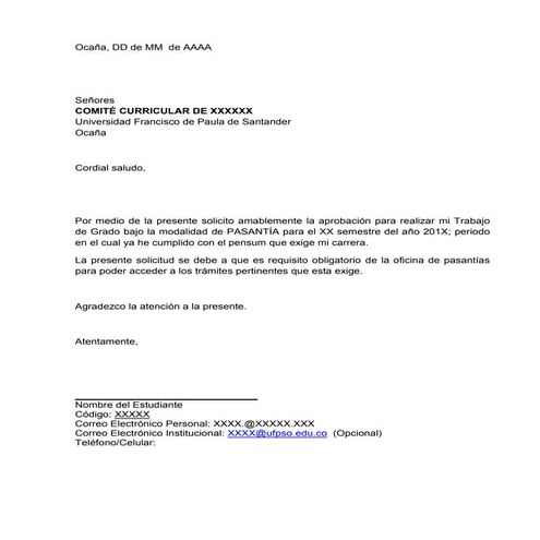 Modelo de Oficio - Solicitud Modalidad Pasantias 1-2016