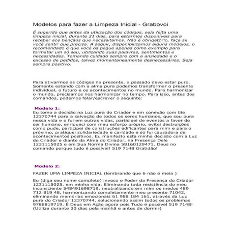 Modelos para fazer a limpeza | DOC