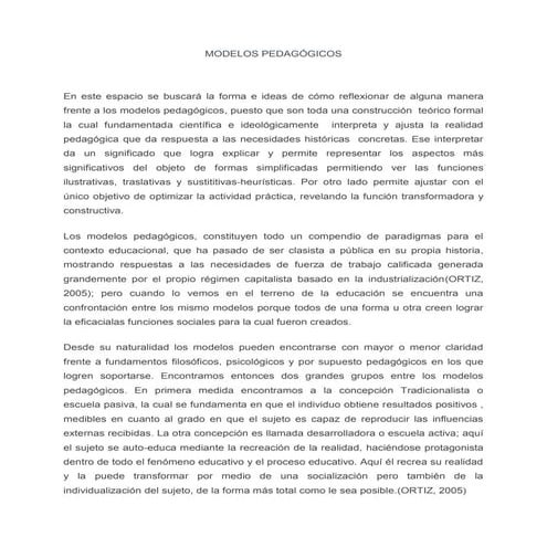 Modelos pedagógicos ensayo