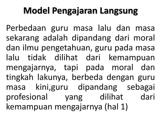 Model Pengajaran Langsung: Efektivitas dalam Pelatihan Guru Model Pengajaran Langsung: Efektivitas dalam Pelatihan Guru