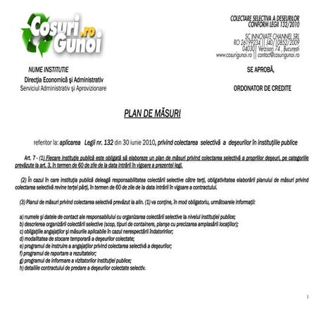 Model plan masuri privind colectarea selectiva