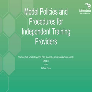 Model Policies and Procedures for Independent Training Providers