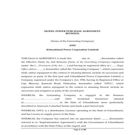 Model ppa for renewable energy sources