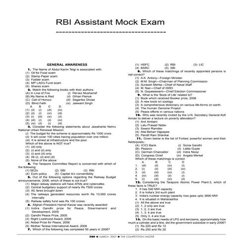 Model question paper for rbi asst. exam
