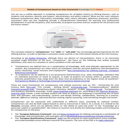 Models of Competences based on Inter-Connected Knowledge-Skills-Values
