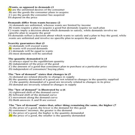 MCQs of Elasticity of Demand and Supply | DOC