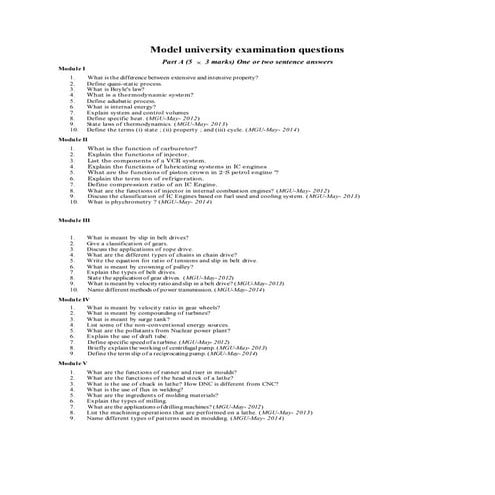 Model university examination questions