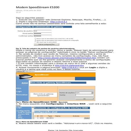 Manual de configuração modem speed stream 4200 | PDF