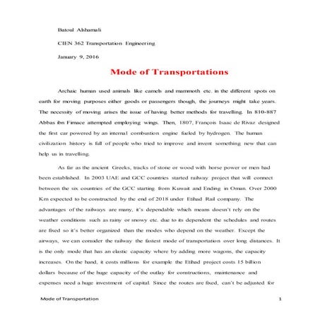 Mode of Transportation Report  