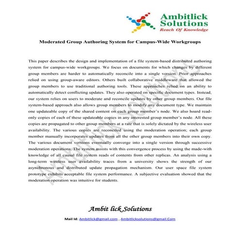 Moderated group authoring system for campus wide workgroups