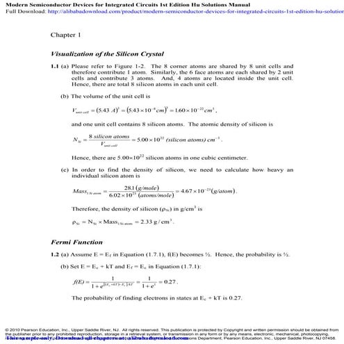 Modern Semiconductor Devices for Integrated Circuits 1st Edition Hu Solutions...