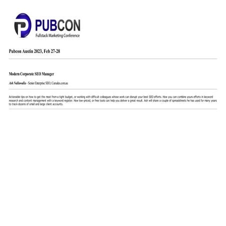 Actionable tips for the Modern Corporate SEO Manager