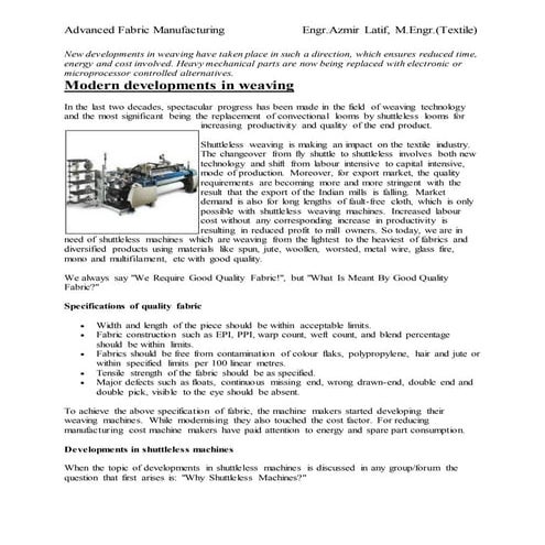 Modern developments in weaving