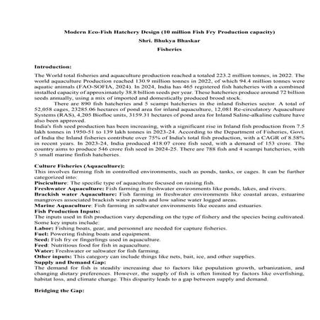 Modern Eco-Fish Hatchery Design components wise Updated for 10 Million  seed ...