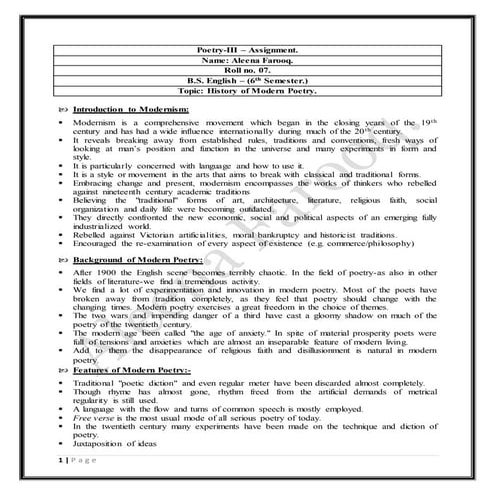 Modernism And the trends of Modern Poetry.